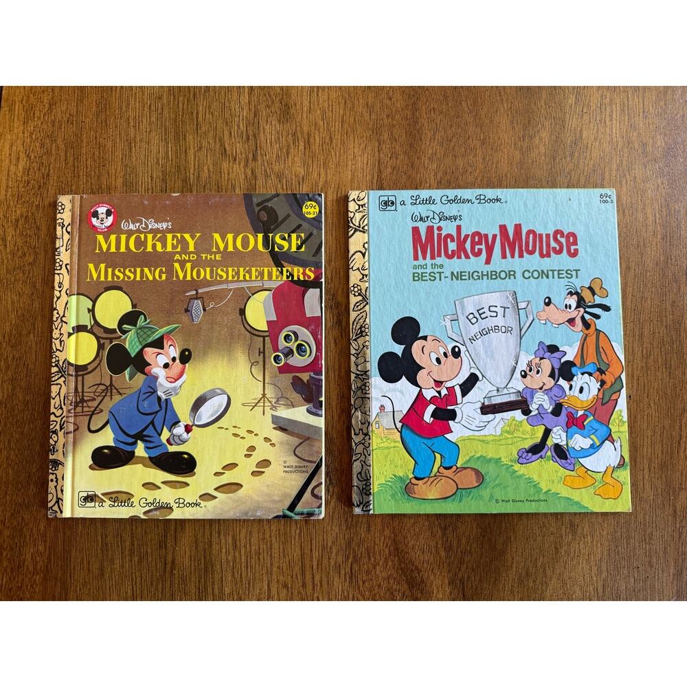 Vintage Disney Little Golden Books Mickey Mouse 2 Book Lot